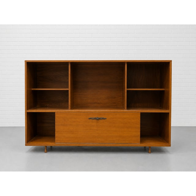 Mid-Century Modern Mid Century Modern Liquor Cabinet Bar | Walnut Bookcase Wall Unit, C. 1960's For Sale - Image 3 of 14