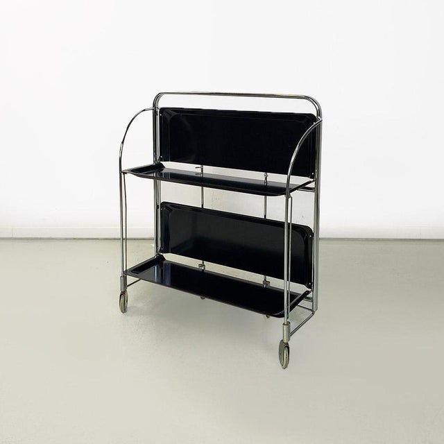 Mid-Century Modern Italian Metal and Black Plastic Food Trolley on Wheels, 1960s For Sale - Image 4 of 18