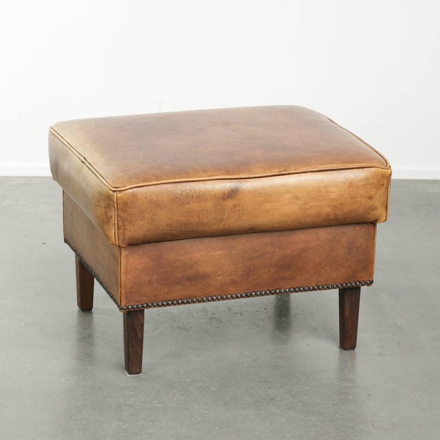 Vintage Cowhide Leather Ottoman For Sale - Image 10 of 10