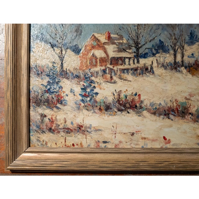 White Early 20th Century American Impressionist Landscape Painting With Farmhouse, Unsigned For Sale - Image 8 of 9