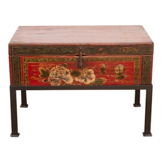 Vintage Painted Chest on Iron Stand End Table For Sale
