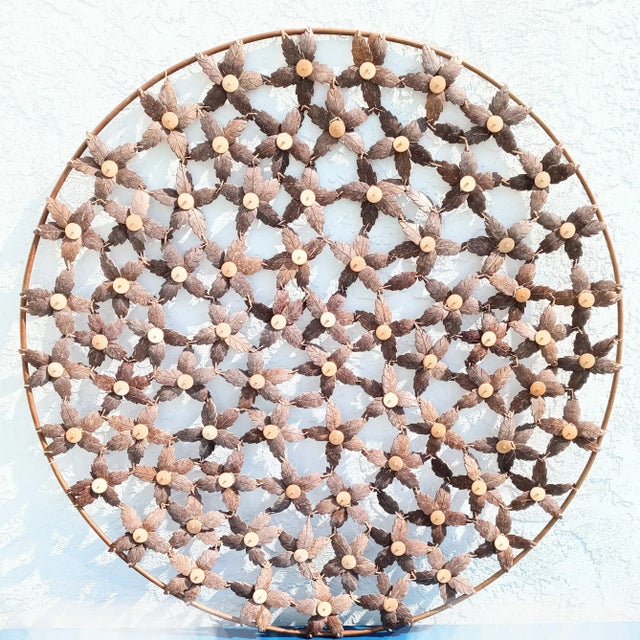 Brown Large Coconut Shell Circular Star Design Wall Art by Palecek For Sale - Image 8 of 8