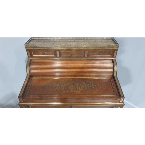 Brown Brass Inlaid Ladies Bureau Desk For Sale - Image 8 of 18