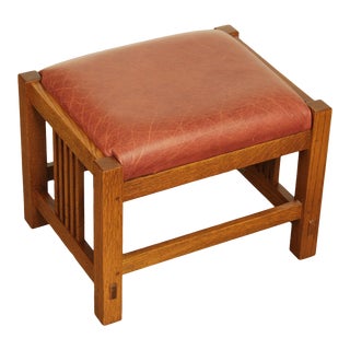 Stickley Mission Collection Oak and Leather Foot Stool For Sale