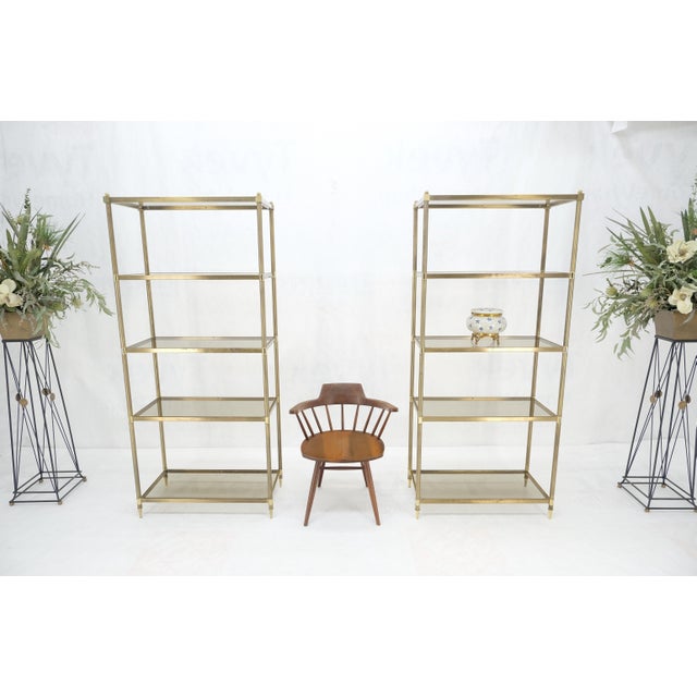Pair Decorative Brass Smoked Glass 4 Tier Shelves Vitrines Etageres Displays For Sale - Image 13 of 14