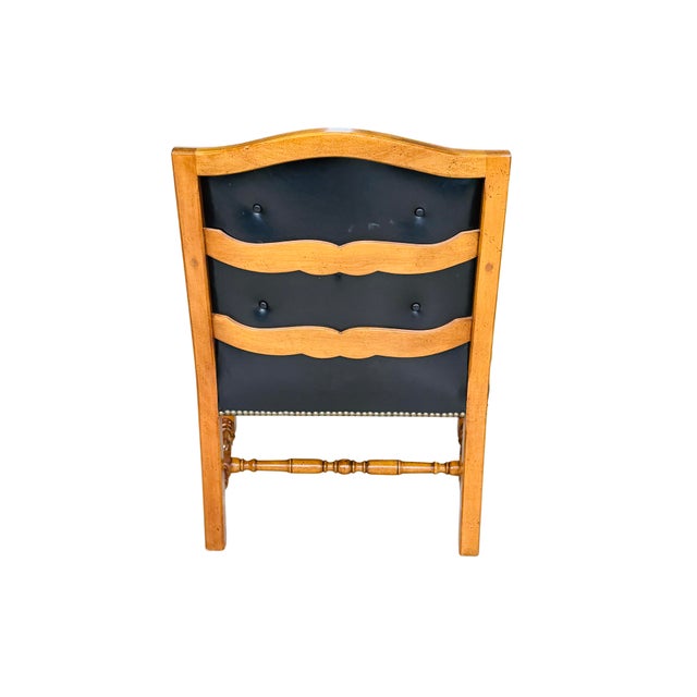Vintage Barnard & Simonds Black Leather Armchair | 1960s American Traditional | Button-Tufted Leather & Bobbin-Turned Wood For Sale - Image 12 of 18