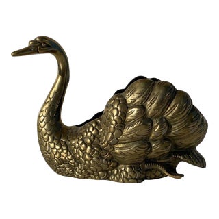 1970s Petite Brass Swan Planter For Sale