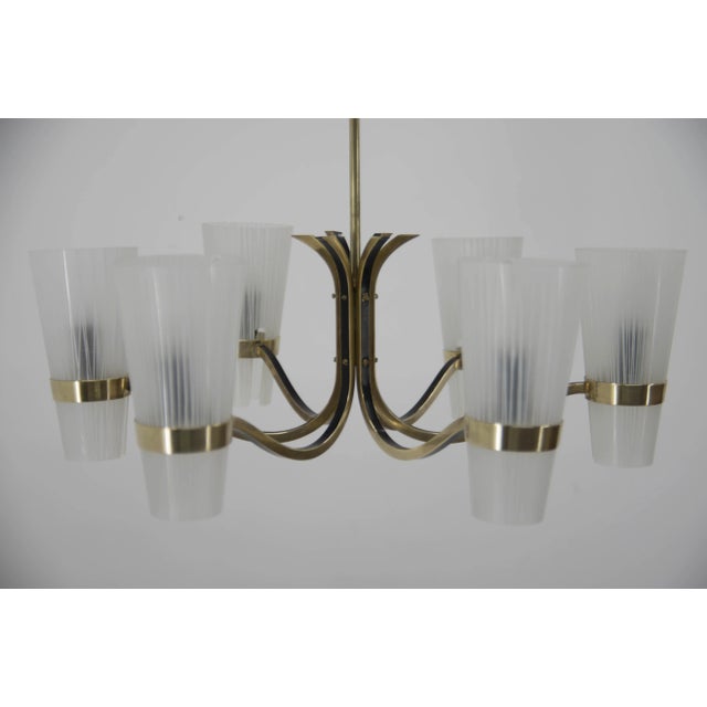 1970s Brass and Glass Chandelier in Lyfa Style, Denmark, 1970s For Sale - Image 5 of 12