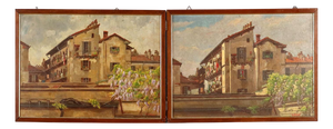 Giuseppe Viviani, Scenes with House Including Double-Sided Artwork, Oil Paintings, Set of 2