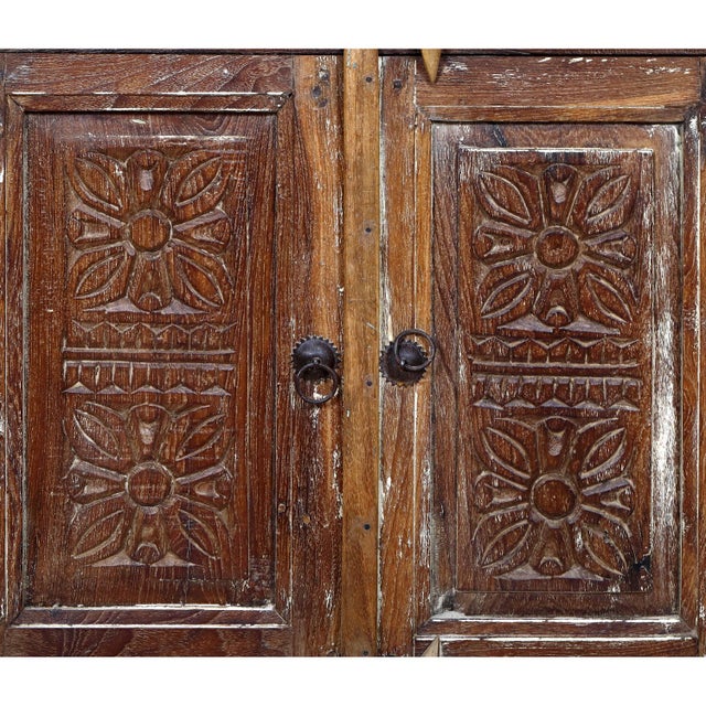 Nightstand constructed from antique Indian painted teakwood doors and architectural elements, showcasing the depth,...
