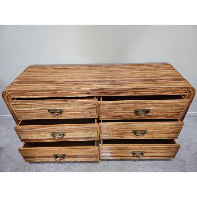 Wood Vintage Pencil Reed Waterfall Double Dresser For Sale - Image 7 of 18