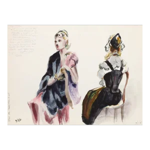 1960s "Seated Woman, Two Views P6.64" Watercolor Painting by Eve Nethercott