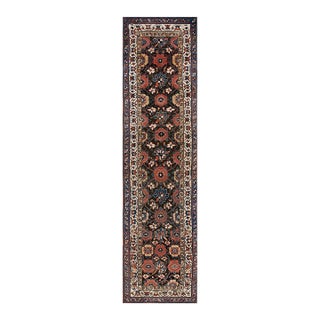 1870s Brown Geometric Tribal Antique North West Persian Rug 3'8" X 13'0" Knotted Wool Carpet For Sale