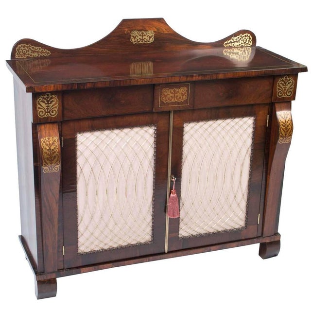 19th Century Regency Brass Inlaid Chiffonier Cabinet For Sale - Image 10 of 10