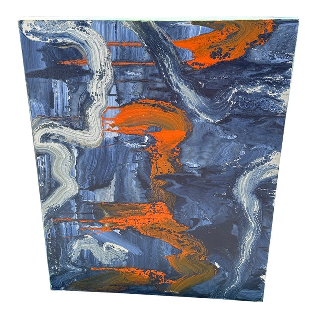 Blue and Orange Abstract Canvas Painting For Sale