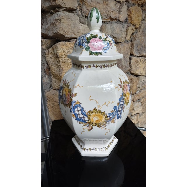 Mid 20th Century Monumental Italian Majolica Hand-Painted Ginger Jar For Sale In Kansas City - Image 6 of 11