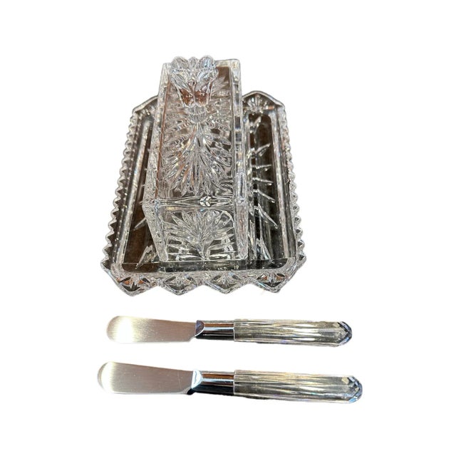 Late 20th Century Crystal Covered Butter Dish With Knives For Sale - Image 6 of 10