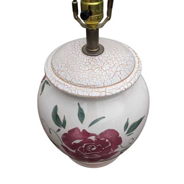 Vintage Cottagecore Hand Painted Floral Ceramic Table Lamp For Sale - Image 10 of 12
