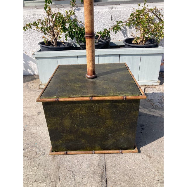 Jansen French Tole Life Size Palm Tree Mounted in Tole Planter Hand Painted For Sale In Los Angeles - Image 6 of 11