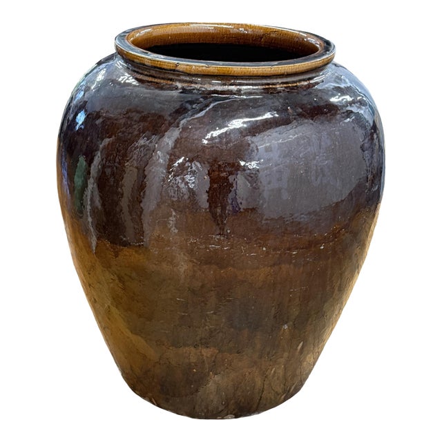 1960s Gigantic Chinese Yixing Glazed Pottery Wine Jar Marked For Sale