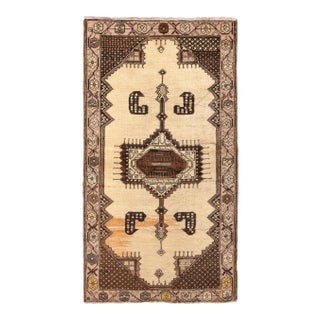 Hand-Knotted Mid-Century Vintage Oushak Runner in Beige Brown Medallion Pattern For Sale