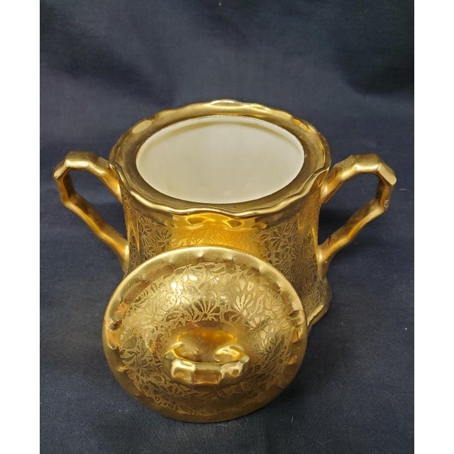 Vintage Wheeling Decorating Company WDC Ransom Creamer and Sugar Bowl Doves Roses Daisies For Sale - Image 11 of 16