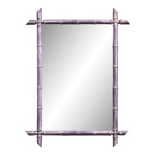 Early 20th Century French Hand Carved Silver Painted Faux Bamboo Wall Mirror For Sale