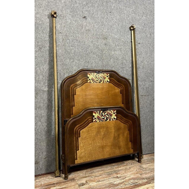 Art Nouveau Style Bed in Painted Iron with Faux Wood and Stylized Colored Motifs, 1890s For Sale - Image 3 of 7