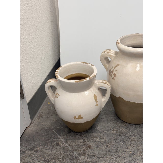 2010s Pottery Barn Tuscan Handcrafted Terracotta Double-Handled Urns, Set of Three For Sale - Image 5 of 12