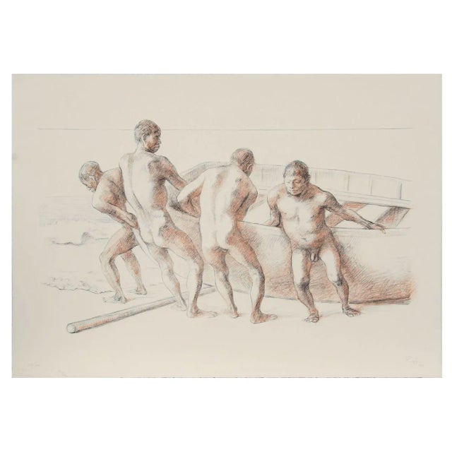 Francisco Zuniga Hombres con Barca II Lithograph For Sale