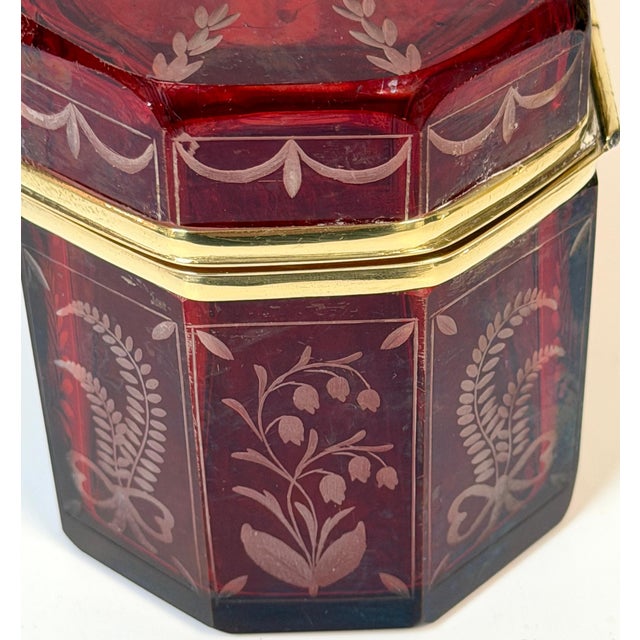 19th C. Bohemian Ruby Cut-to-Clear Crystal Casket Starburst Lid , C. 1850-1875 For Sale - Image 11 of 15