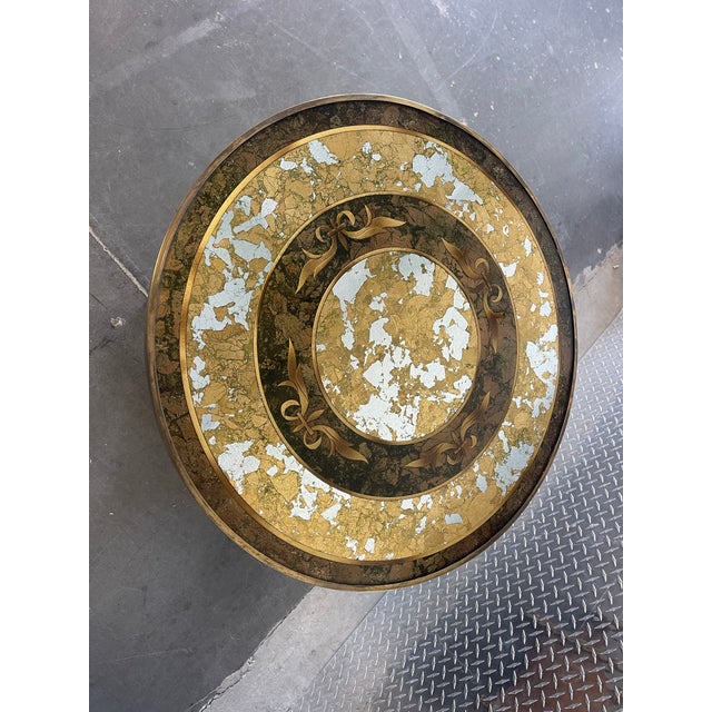 Early 20th Century Vintage Art Deco Burl Wood & Églomisé Glass Accent Table With Brass Details For Sale - Image 5 of 12