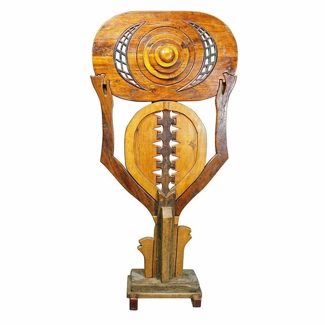 Vintage Wooden Sculpture Atlante by Luciano Bertolotto, Italy A large wooden sculpture made by the Italian sculptor...