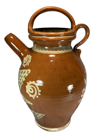 French Artisan Pottery Harvest Jug — Hand-Thrown Terracotta Glazed Vessel, 2003 Grape Harvest Commemorative