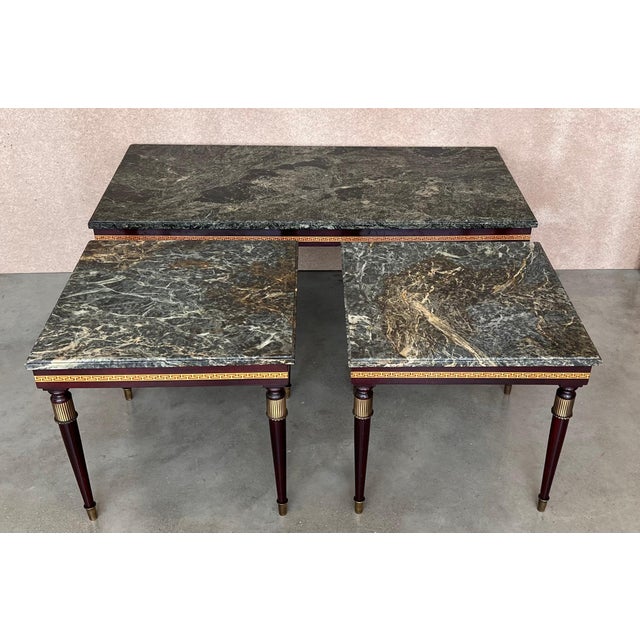 Mid 20th Century Set of Three Italian Modernist Midcentury Bronze-Mounted Coffee Tables For Sale - Image 16 of 18