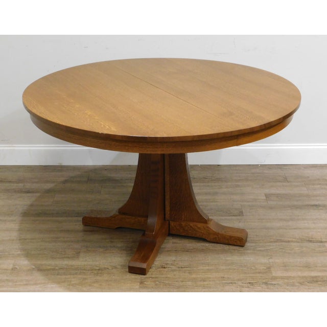 Stickley Mission Collection Oak Expendable 52" Round Pedestal Dining