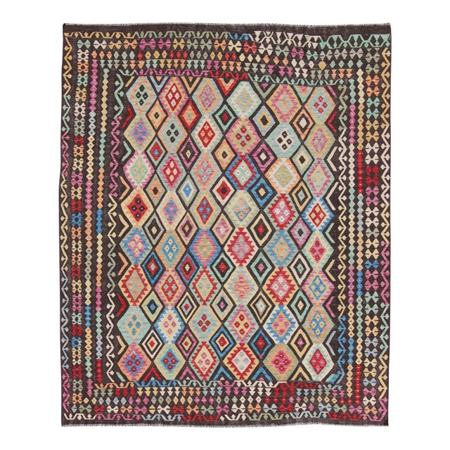 Colorful Tribal Kilim Flat Weave Rug by Keivan Woven Arts 9'3 X 11'6 For Sale