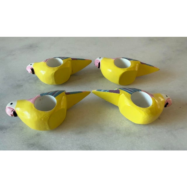 Set of 4 Vintage Hand Painted Wood Parrot Napkin Rings For Sale - Image 10 of 10