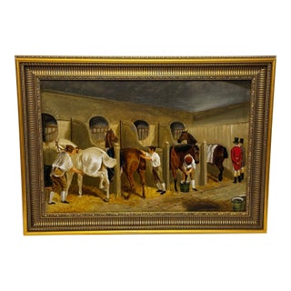 Victorian Equestrian Oil Painting the Hunting Stud – After John Frederick Herring SNR English School For Sale
