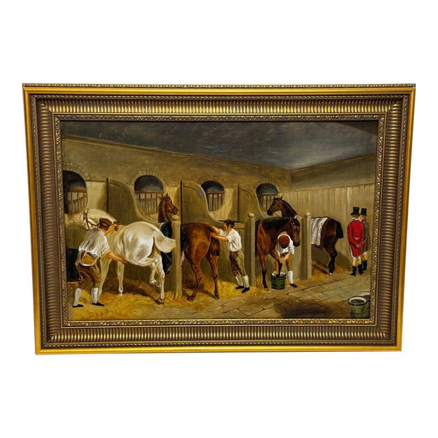 Victorian Equestrian Oil Painting the Hunting Stud – After John Frederick Herring SNR English School For Sale