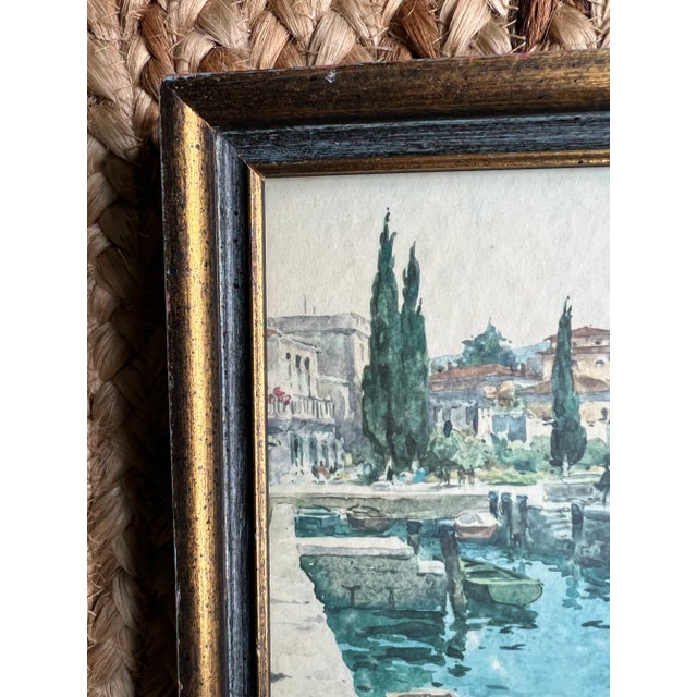 Sky Blue Mid 20th Century Italian Landscape Postcards, Framed - a Pair For Sale - Image 8 of 9