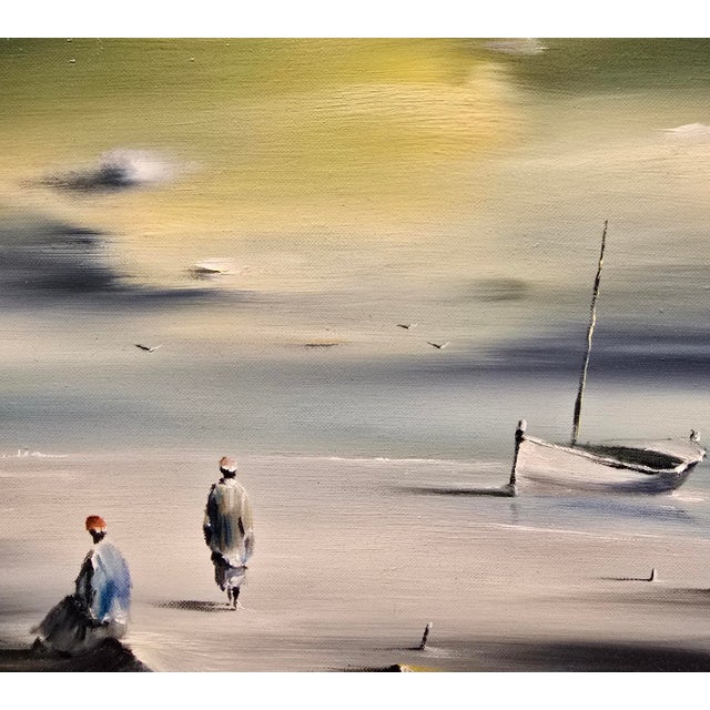 Textile Robert Watson-Human Figures on a Surreal California Beach- Mid-Century Oil Painting For Sale - Image 7 of 11