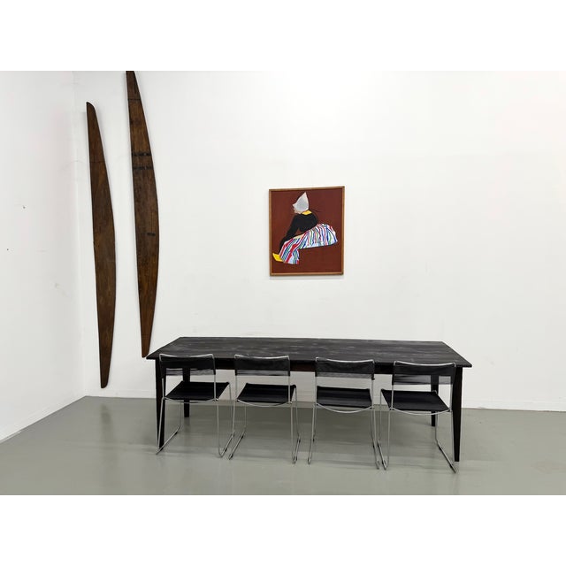 Large Farmhouse Shou Sugi Ban Table in Burnt Wood, 1950s For Sale - Image 3 of 18