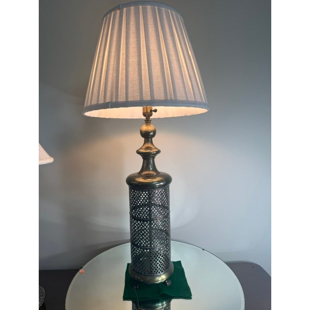Vintage Moroccan Pierced Metal Table Lamps - a Pair For Sale - Image 4 of 10