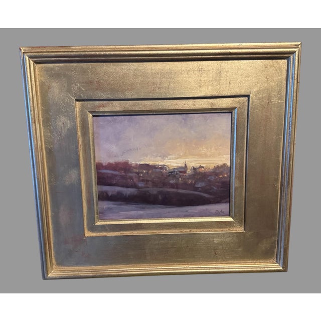 Paint 2007 Marty Poole Silver Framed Oil Painting on Artist Board December Lights For Sale - Image 7 of 7