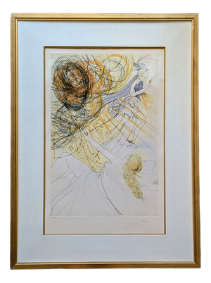 Salvador Dali, Tribute to Mercury (Field 73-15; M&L 678b), Hand-Signed Engraving with Pochoir in Colors, 1973