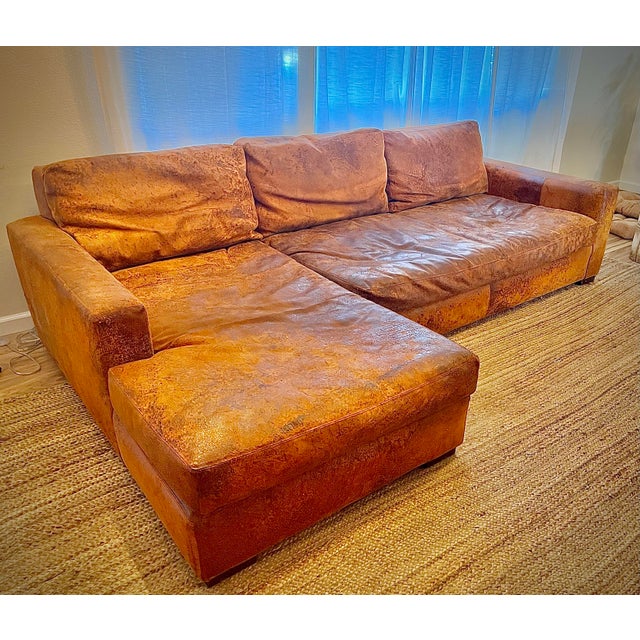 Contemporary Restoration Hardware Maxwell Leather Left Arm Sofa Chaise