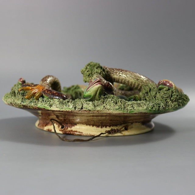 Ceramic Cunha Palissy Majolica Snake and Lizard Wall Plate For Sale - Image 7 of 12