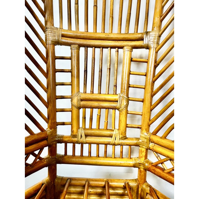 Wood Vintage High Back Rattan Lounge Chairs- A Pair For Sale - Image 7 of 12