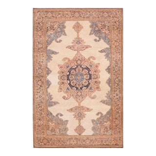 1930s Ivory Floral Medallion Antique Persian Malayer Rug 4' X 6'6" Handknotted Carpet For Sale